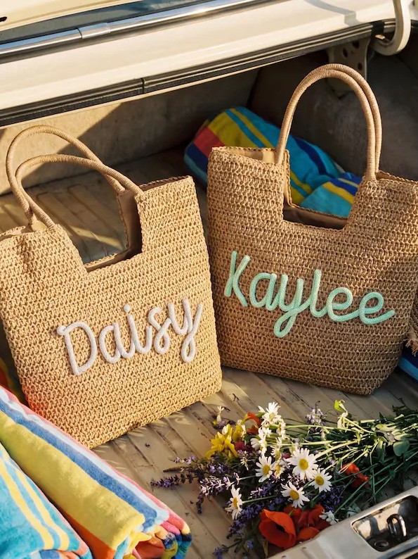 Custom Embroidered Straw Tote Bag