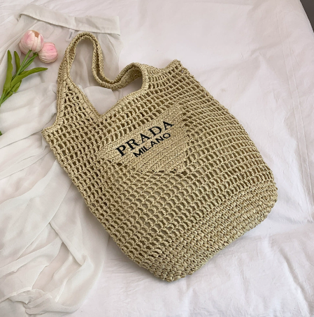 Embroidered Woven Beach Tote Bag