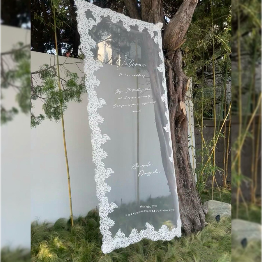 Elegant Lace Transparent Wedding Welcome Sign
