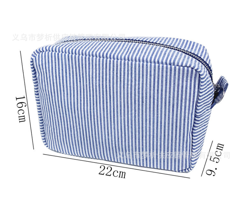 Custom Embroidered Striped Seersucker Makeup Bag