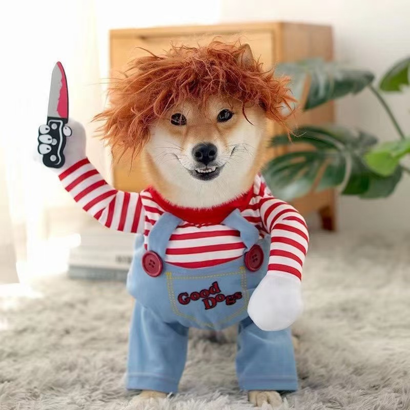 Cute Dog Costume with Striped Shirt & Shorts