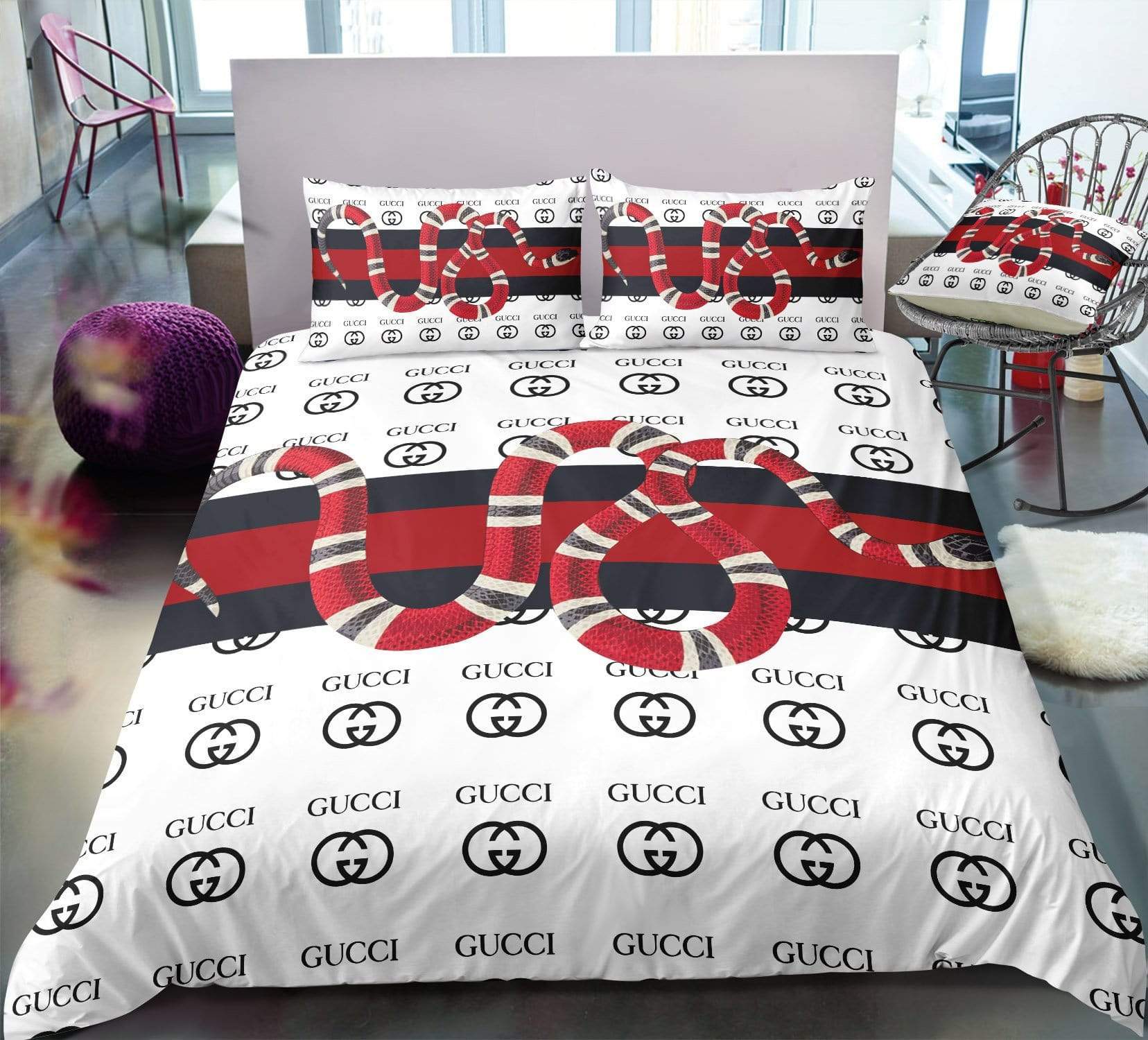 Gucci snake luxury brand highend bedding set duvet cover hot 2023 bed