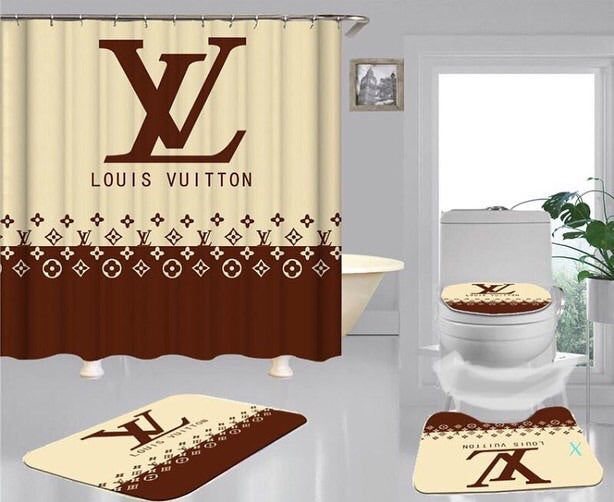 Louis vuitton lv bathroom set hot 2023 luxury shower curtain bath rug mat home decor