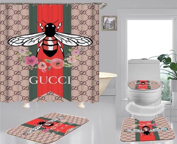 Gucci bee bathroom set hot 2023 luxury shower curtain bath rug mat home ...