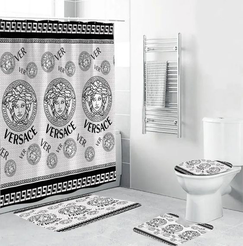 Gianni versace black white bathroom set hot 2023 luxury shower curtain