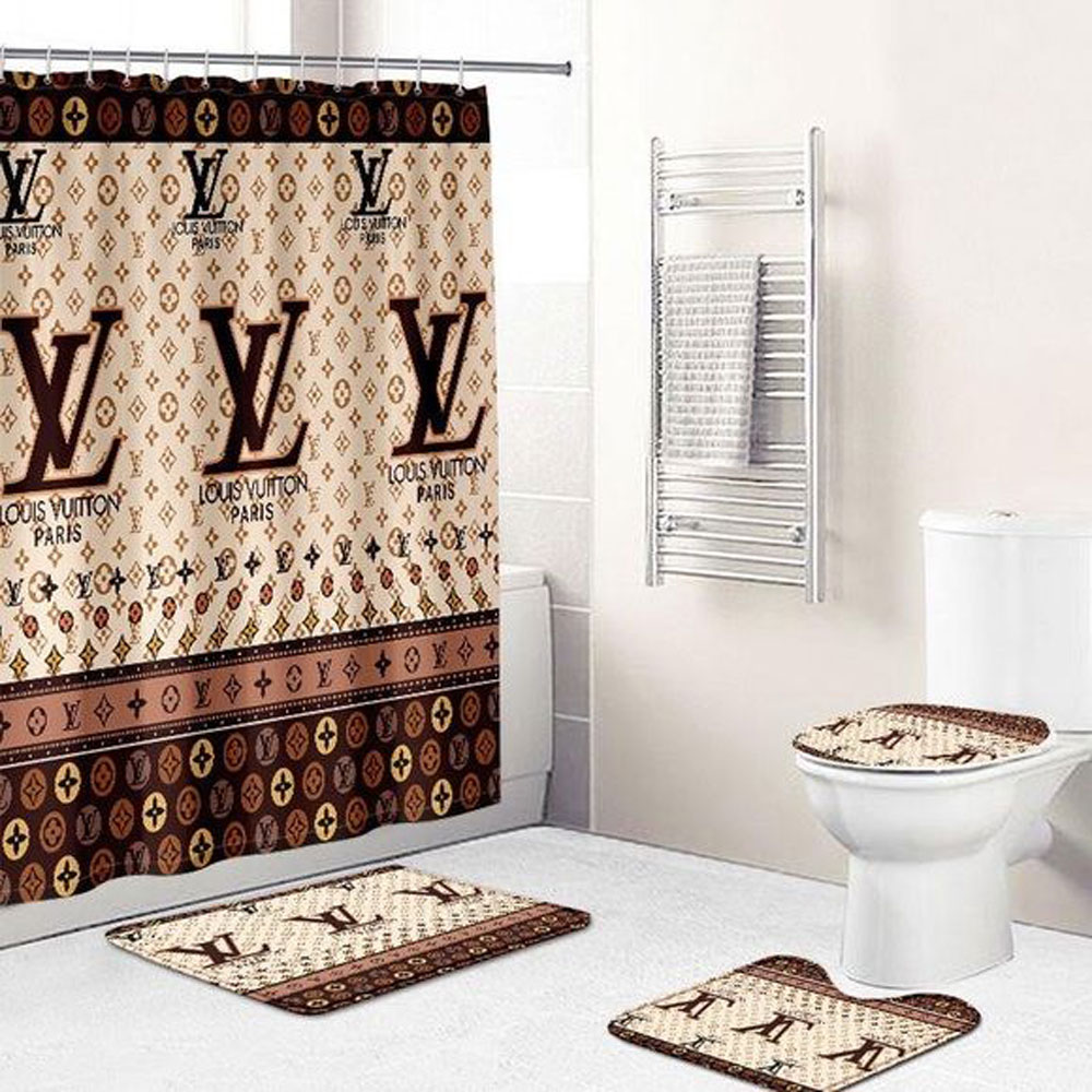 Louis vuitton lv bathroom set hot 2023 luxury shower curtain bath rug