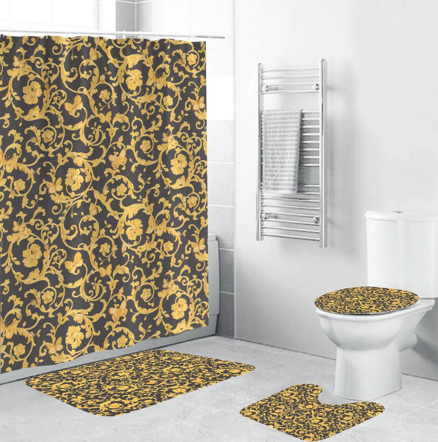 Gianni versace royal bathroom set hot 2023 luxury shower curtain bath rug mat home decor