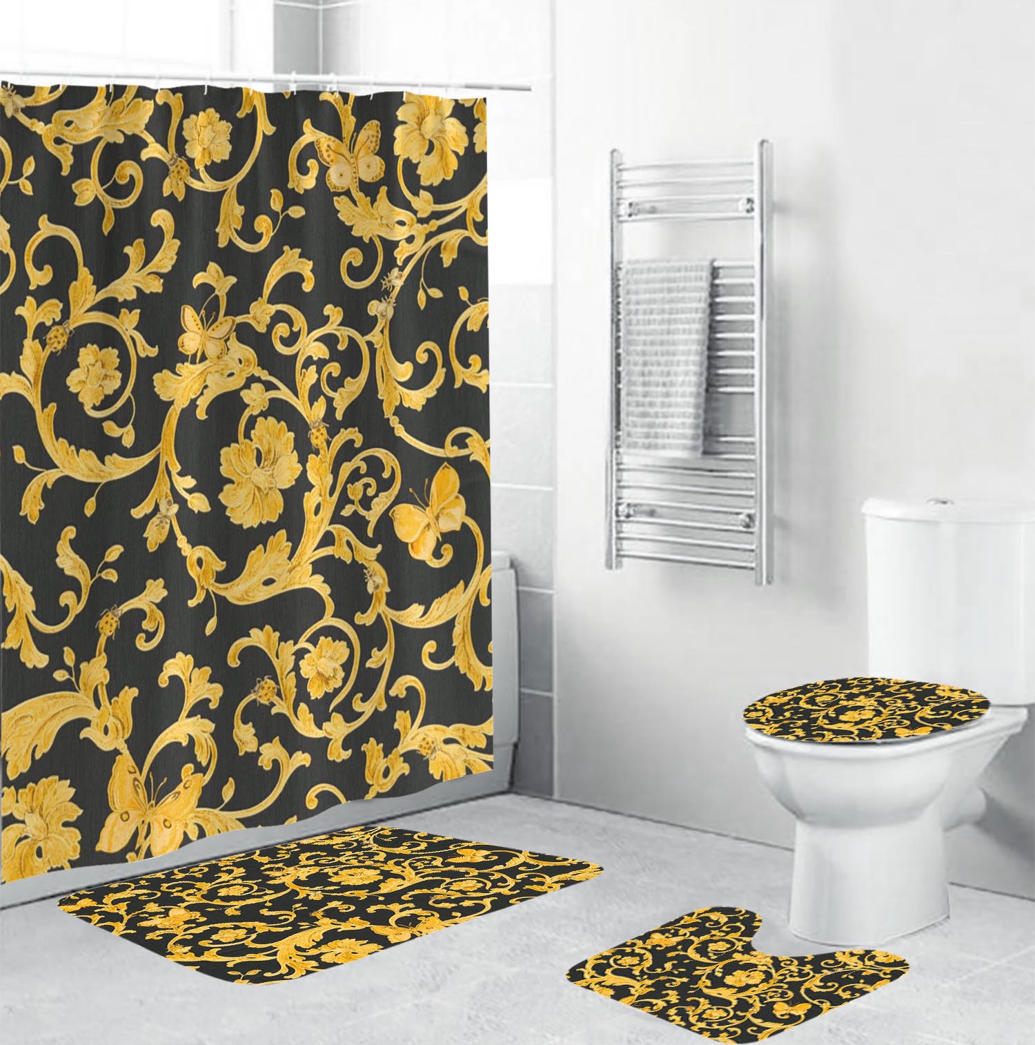 Gianni versace bathroom set hot 2023 luxury shower curtain bath rug mat home decor