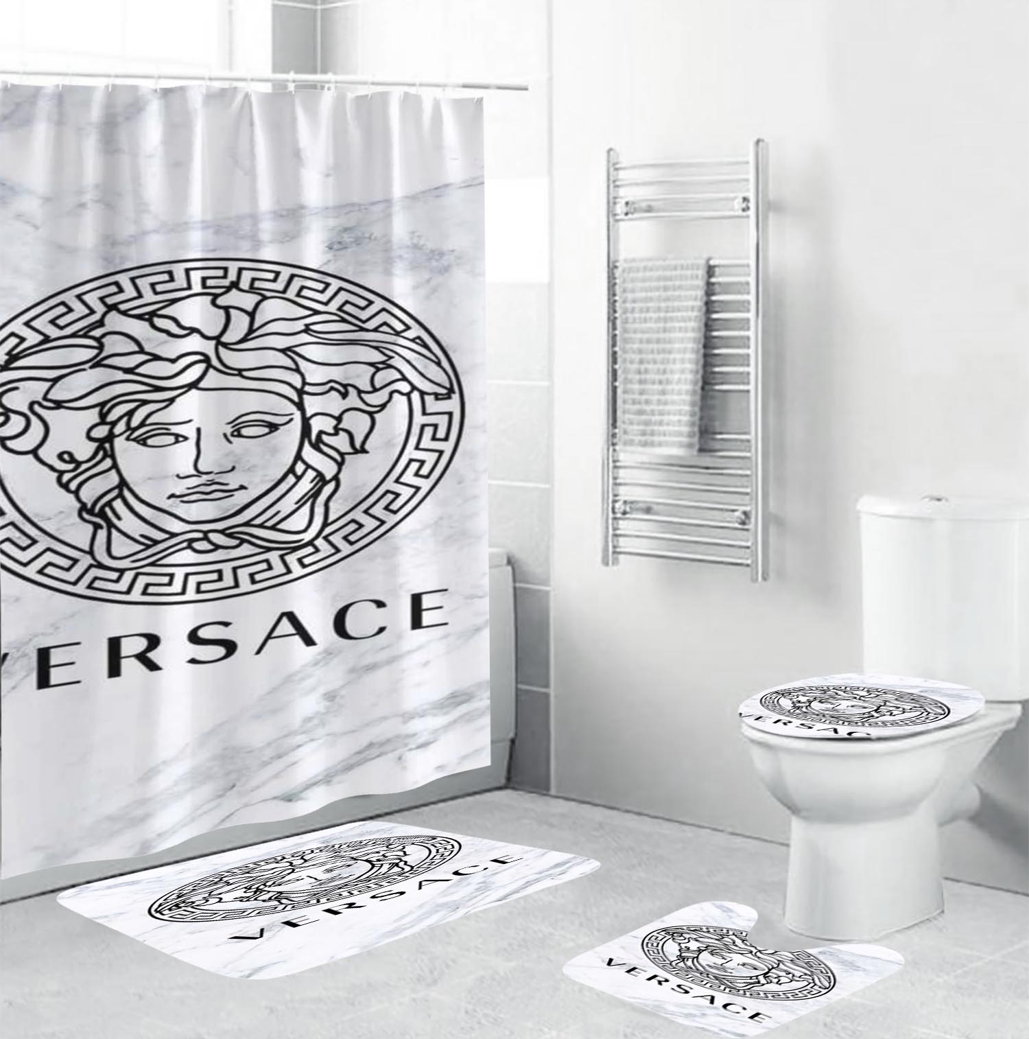 Gianni versace white bathroom set hot 2023 luxury shower curtain bath rug mat home decor