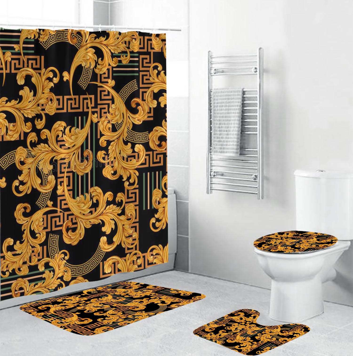 Gianni versace bathroom set hot 2023 luxury shower curtain bath rug mat home decor