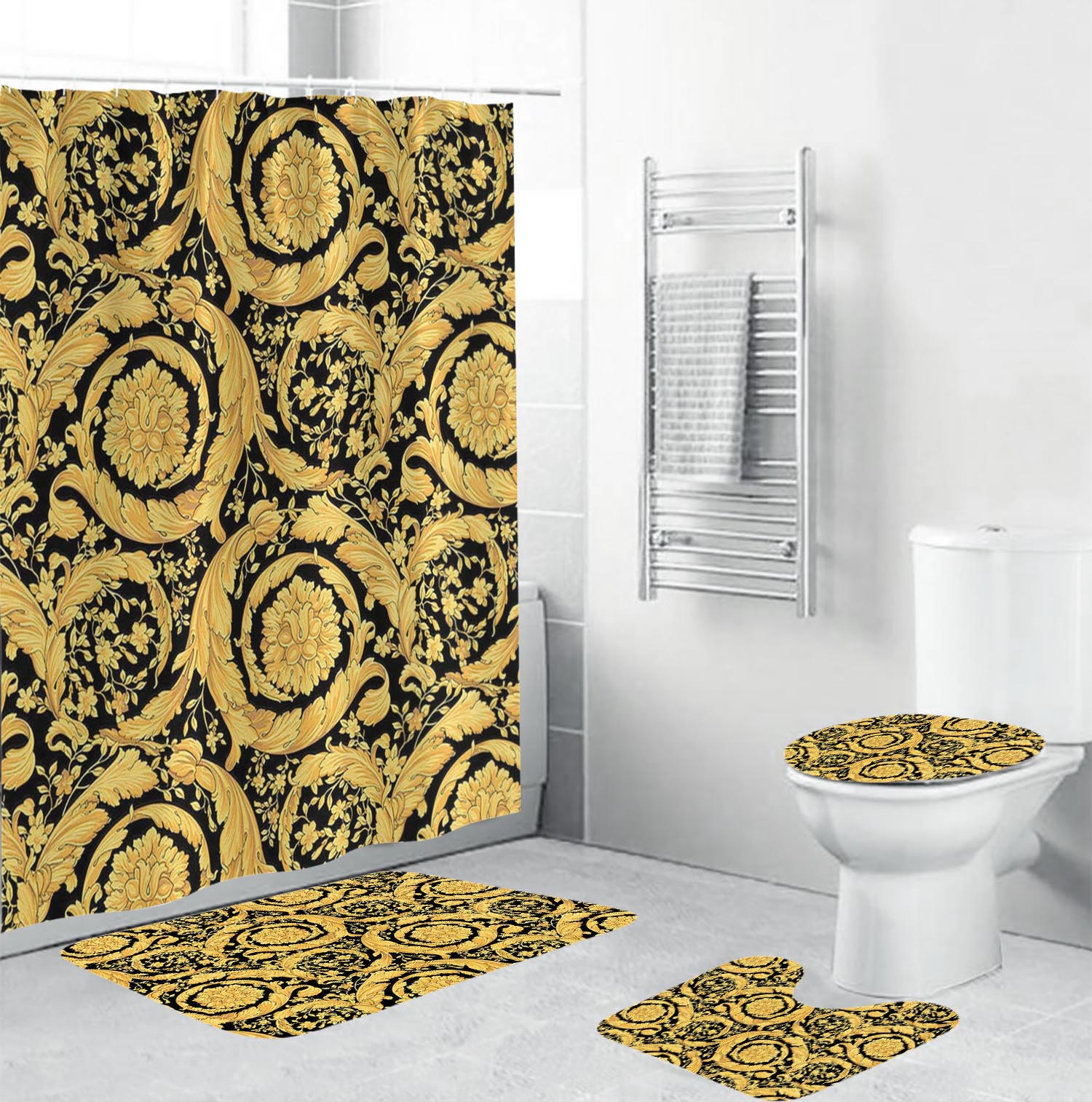 Gianni versace gold bathroom set hot 2023 luxury shower curtain bath rug mat home decor