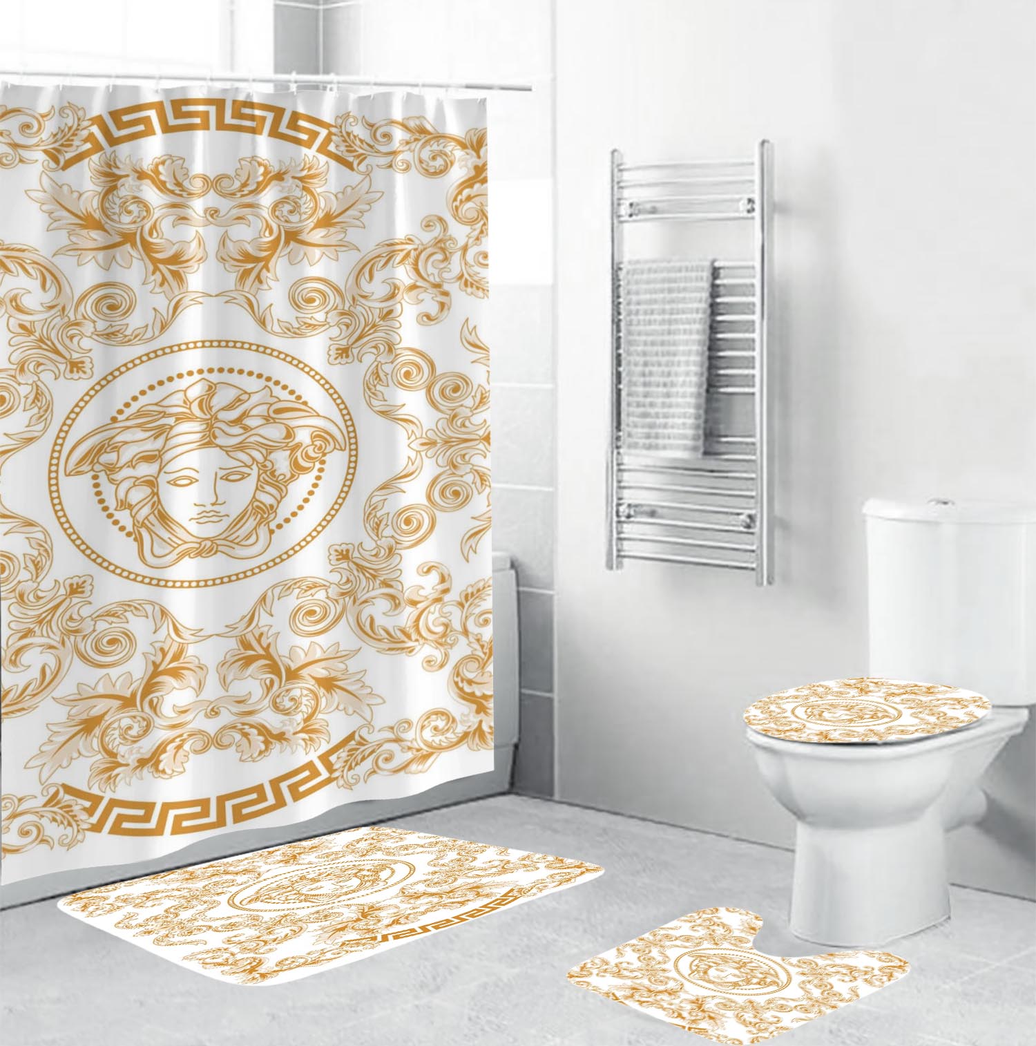 Gianni versace bathroom set hot 2023 luxury shower curtain bath rug mat home decor