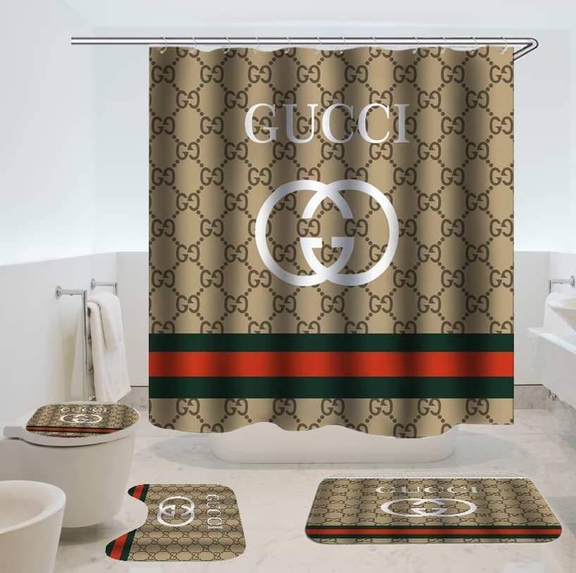 Gucci retro vintage bathroom set hot 2023 luxury shower curtain bath rug mat home decor