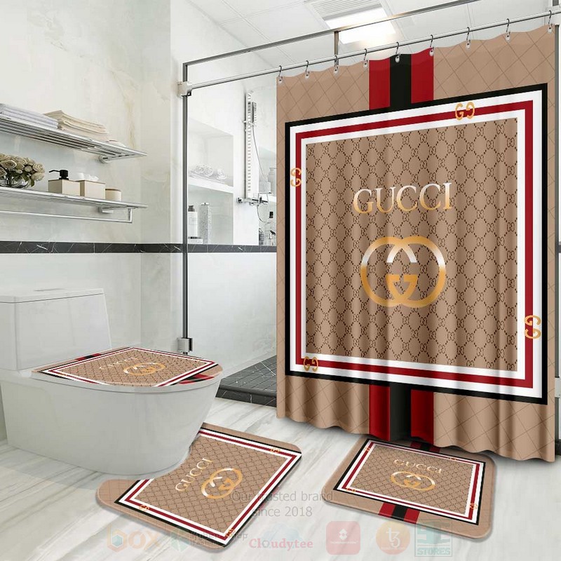 Gucci monogram bathroom set hot 2023 luxury shower curtain bath rug mat home decor