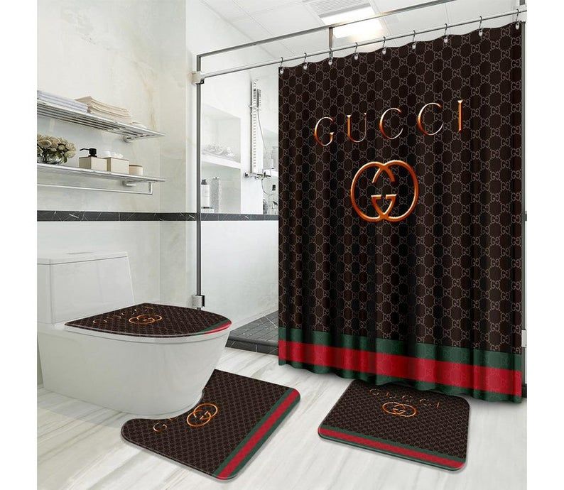 Gucci retro bathroom set hot 2023 luxury shower curtain bath rug mat home decor