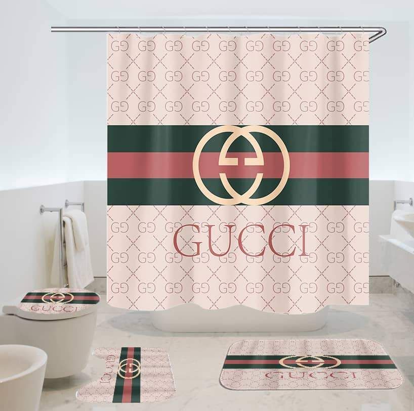 Gucci pinky bathroom set hot 2023 luxury shower curtain bath rug mat home decor