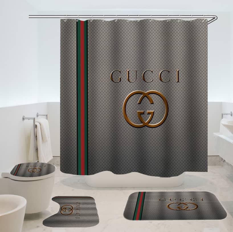 Gucci grey bathroom set hot 2023 luxury shower curtain bath rug mat home decor