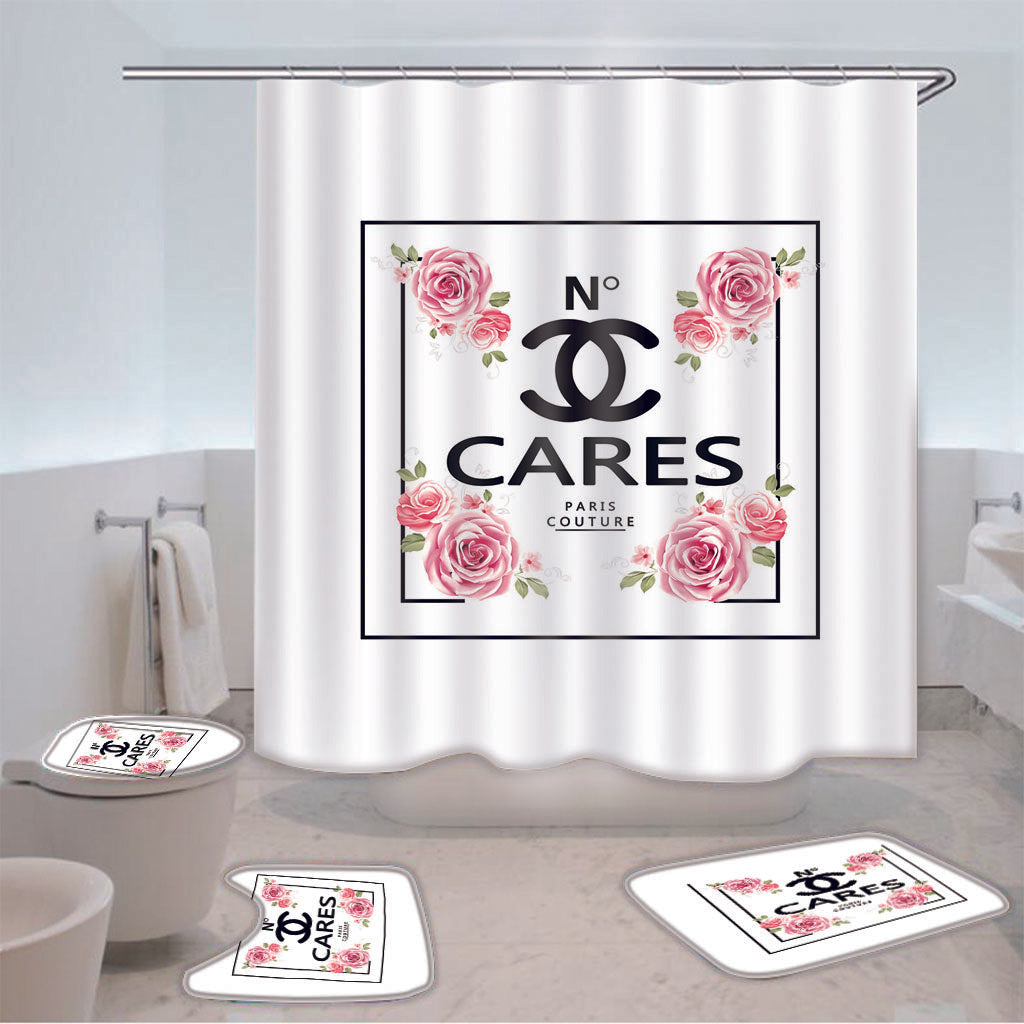 Chanel white bathroom set hot 2023 luxury shower curtain bath rug mat home decor