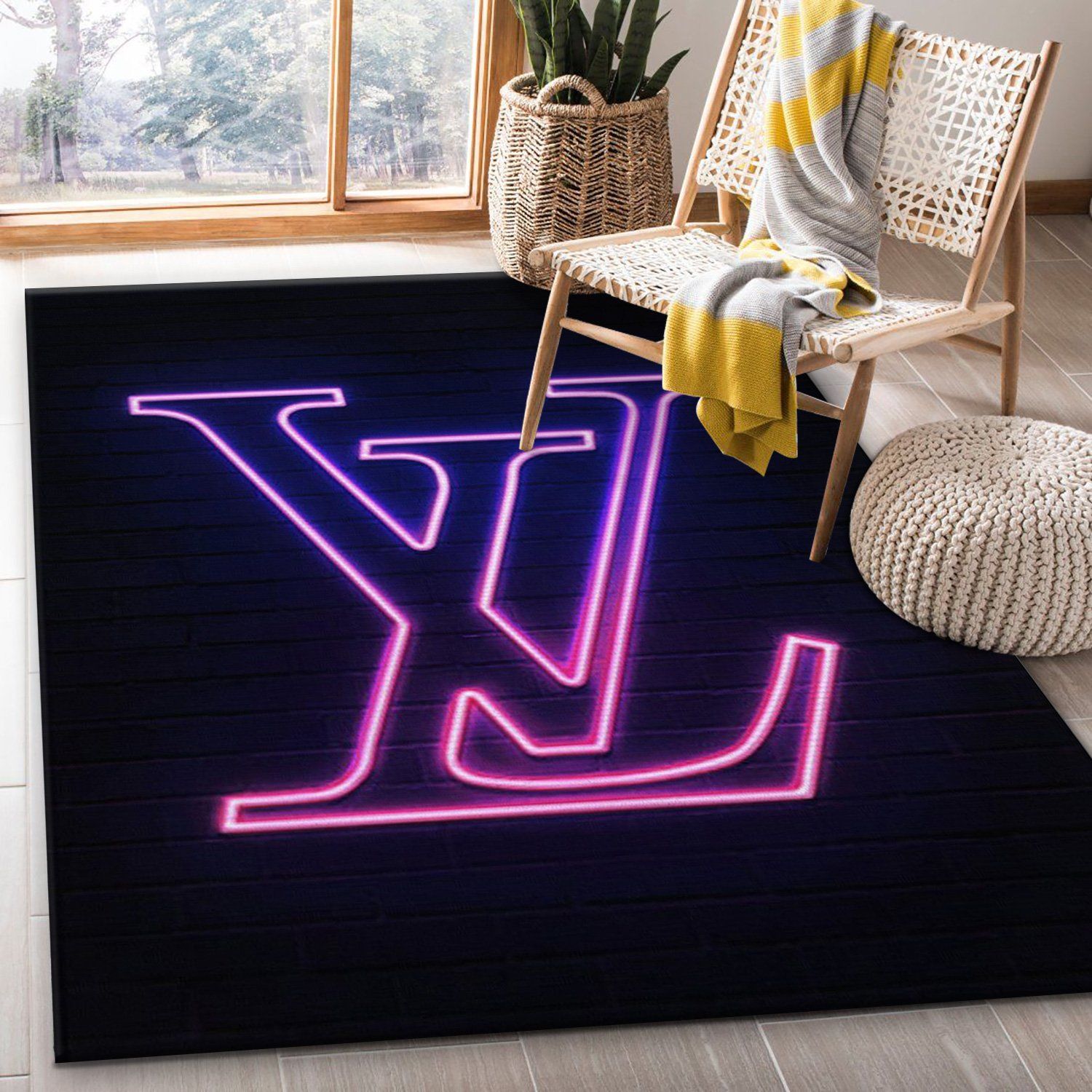 Louis vuitton neon rectangle rugs hot 2023 living room rugs decor 12302