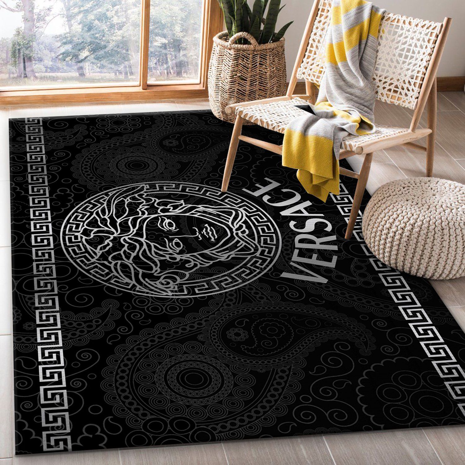 Versace logo silver fashion brand living room rugs decor 17857