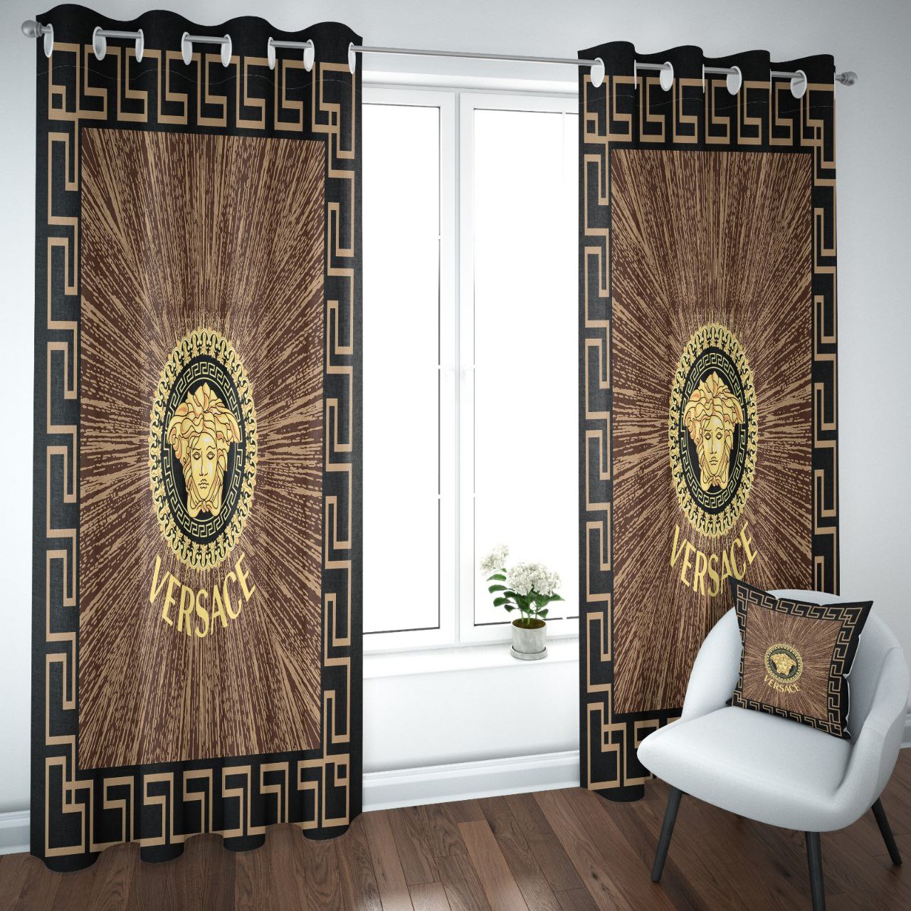 Gianni versace brown window curtains hot 2023 set for living room bedroom farmhouse style home decor