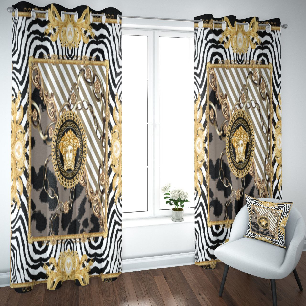 Gianni versace window curtains hot 2023 set for living room bedroom farmhouse style home decor
