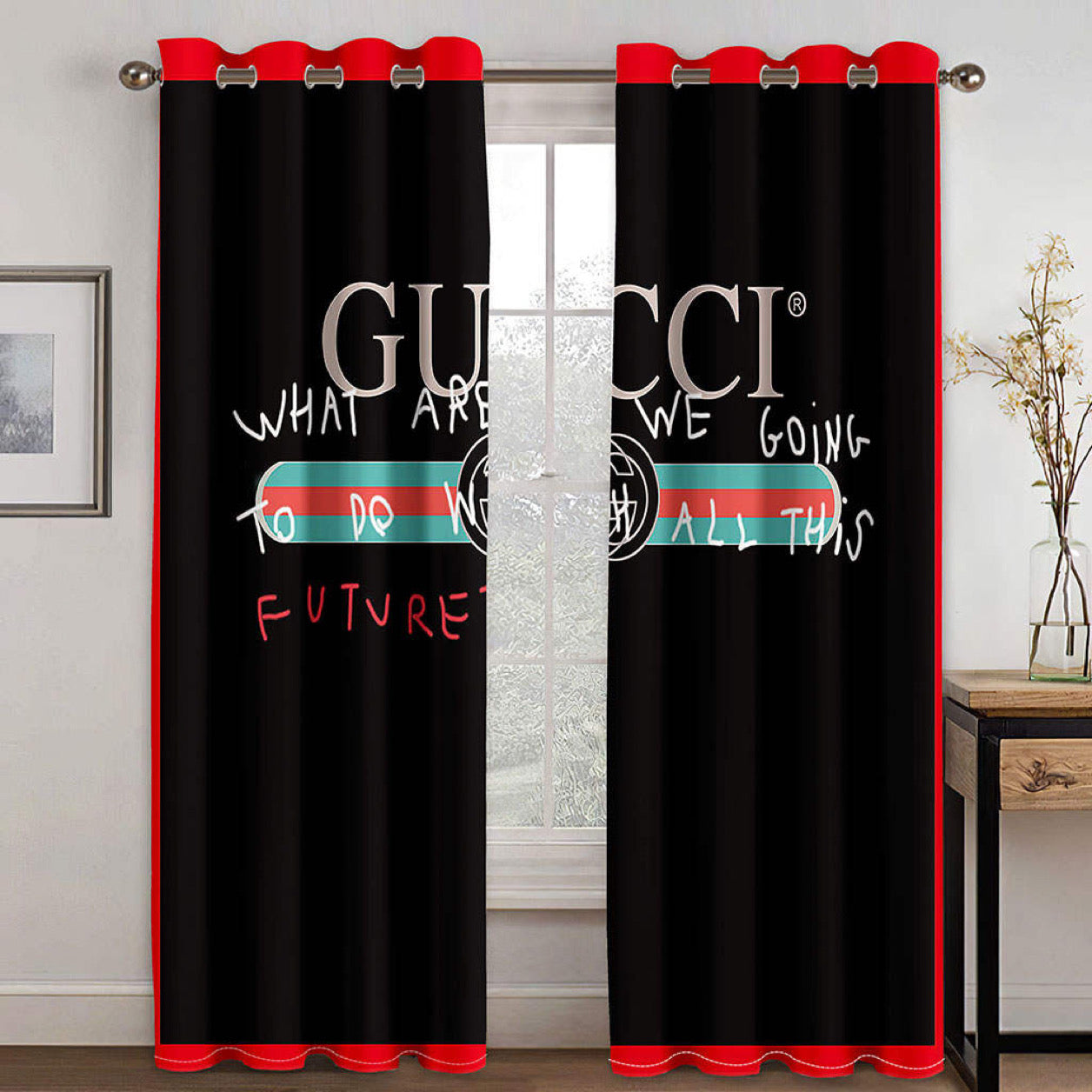 Gucci black window curtains hot 2023 set for living room bedroom farmhouse style home decor