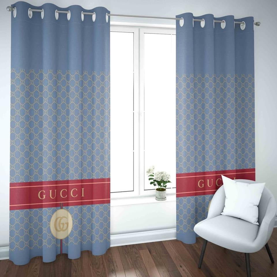 Gucci blue window curtains hot 2023 set for living room bedroom farmhouse style home decor