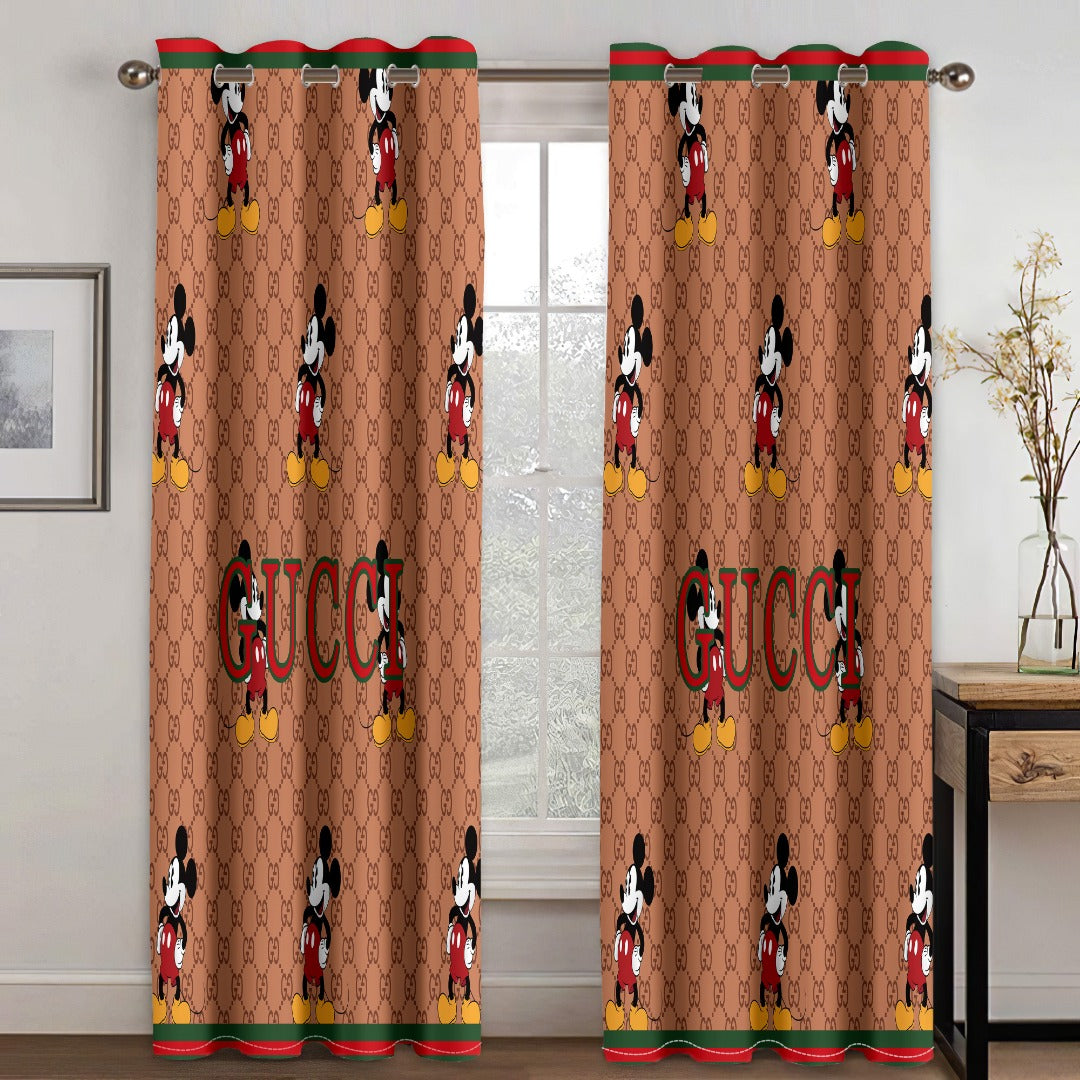 Gucci mickey mouse disney window curtains hot 2023 set for living room bedroom farmhouse style home decor
