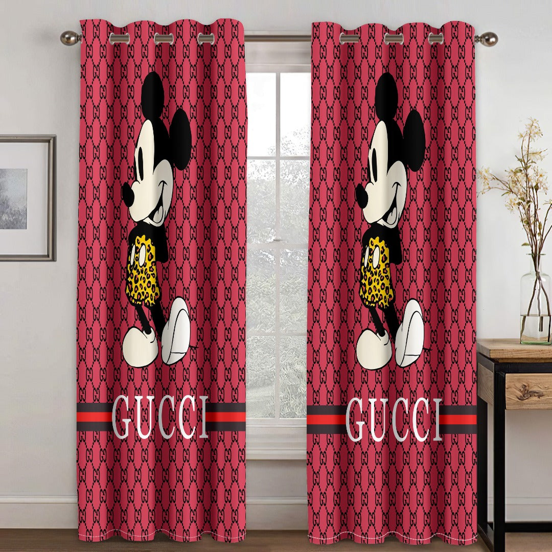Gucci mickey mouse disney window curtains hot 2023 set for living room bedroom farmhouse style home decor