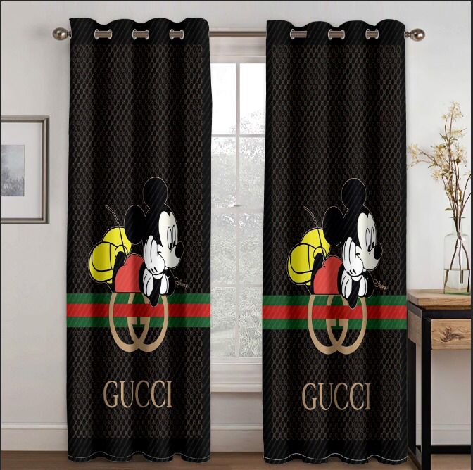 Gucci mickey mouse disney window curtains hot 2023 set for living room bedroom farmhouse style home decor