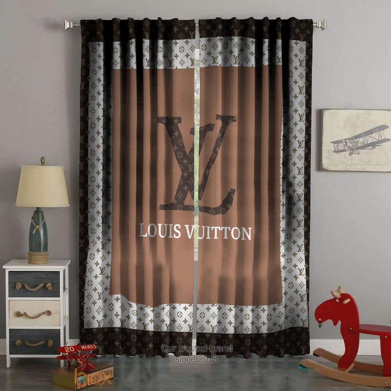 Louis vuitton brown square lv window curtains hot 2023 luxury bedroom living room home decor