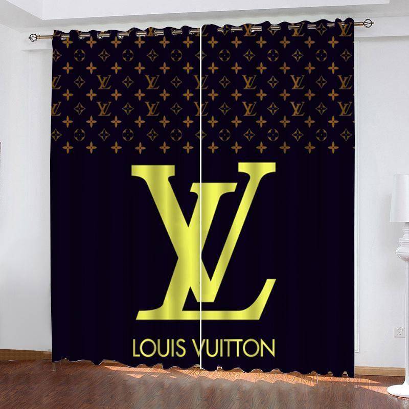Louis vuitton lv gold logo window curtains hot 2023 luxury bedroom living room home decor