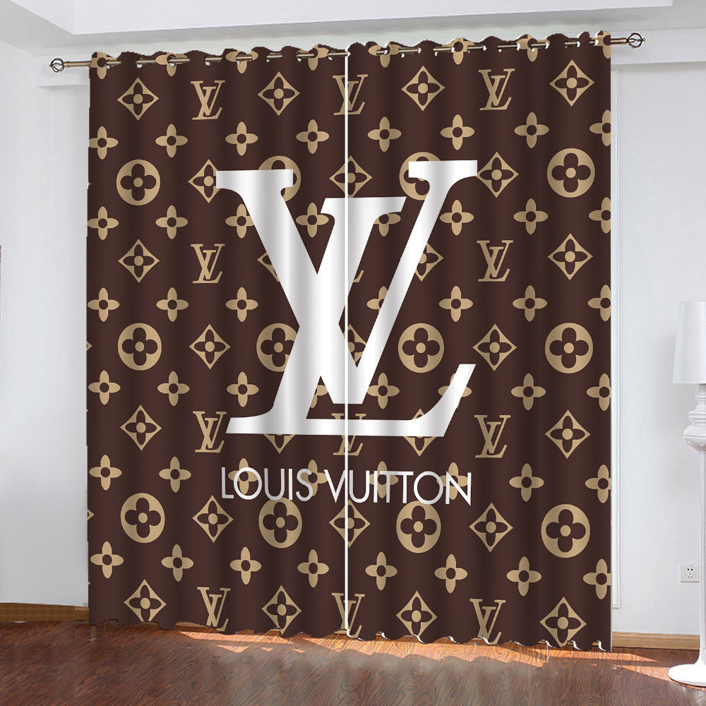 Louis vuitton lv luxury window curtains hot 2023 set for living room bedroom farmhouse style home decor