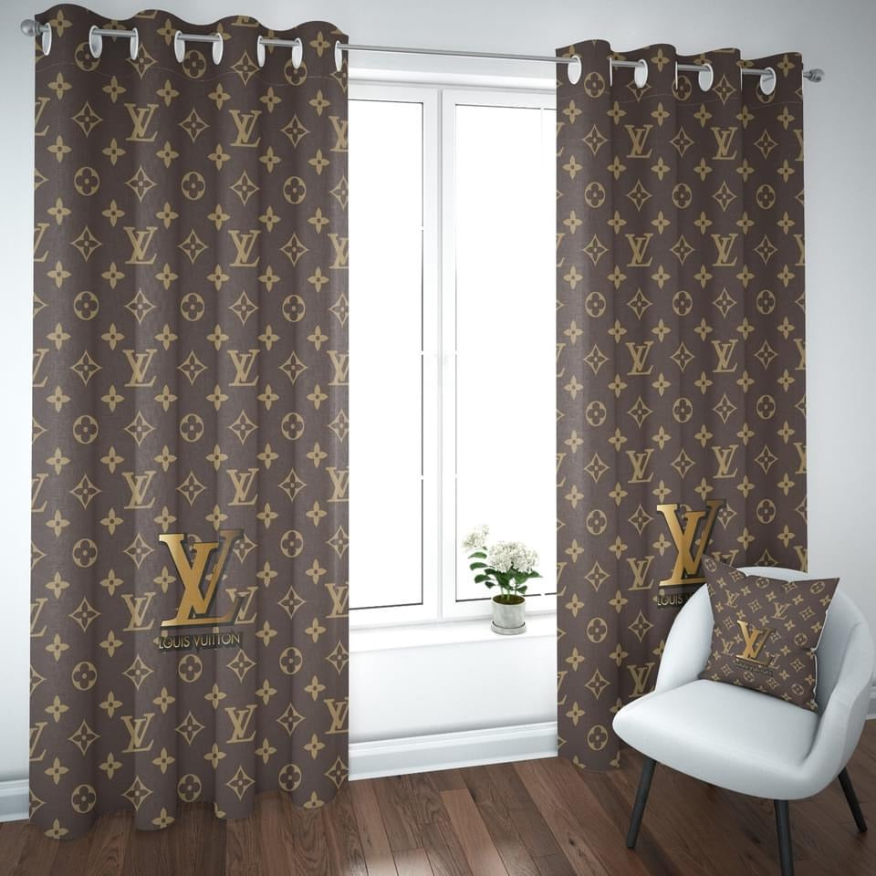 Louis vuitton lv monogram window curtains hot 2023 set for living room bedroom farmhouse style home decor