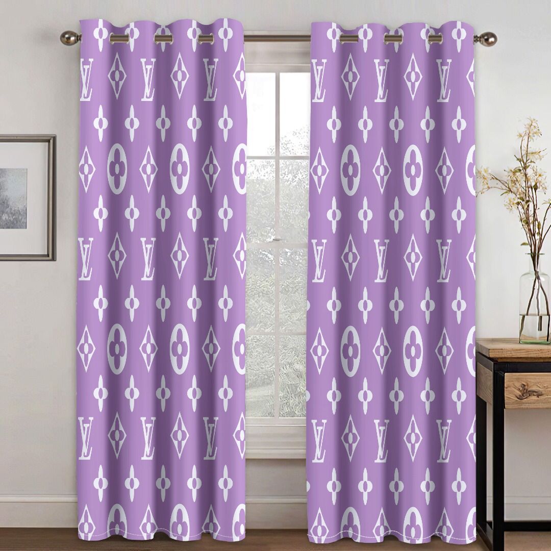 Louis vuitton lv purple window curtains hot 2023 set for living room bedroom farmhouse style home decor