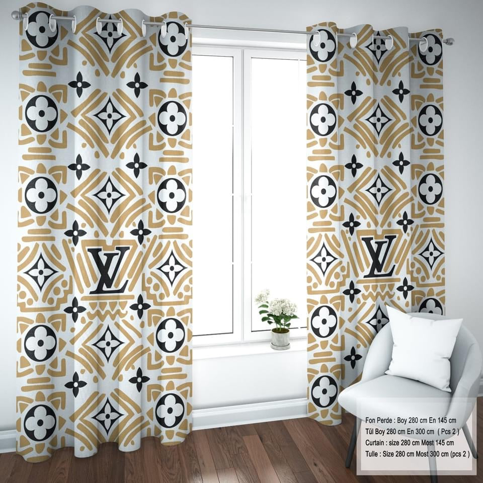 Louis vuitton lv window curtains hot 2023 set for living room bedroom farmhouse style home decor