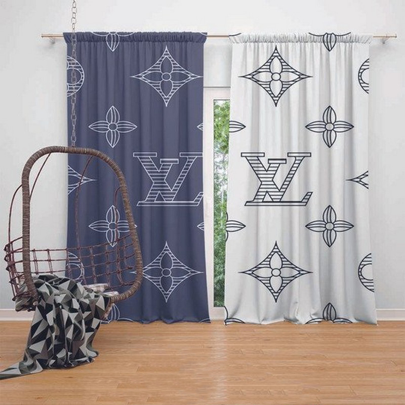 Louis vuitton white blue lv window curtains hot 2023 luxury bedroom living room home decor