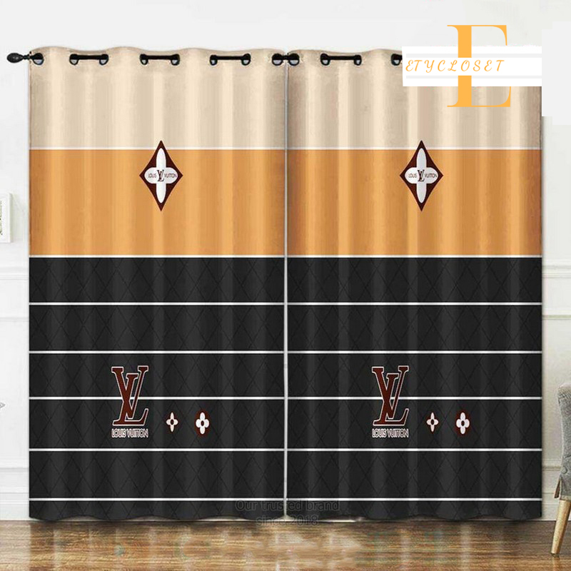 Lv louis vuitton black brown cream window curtains hot 2023 luxury bedroom living room home decor