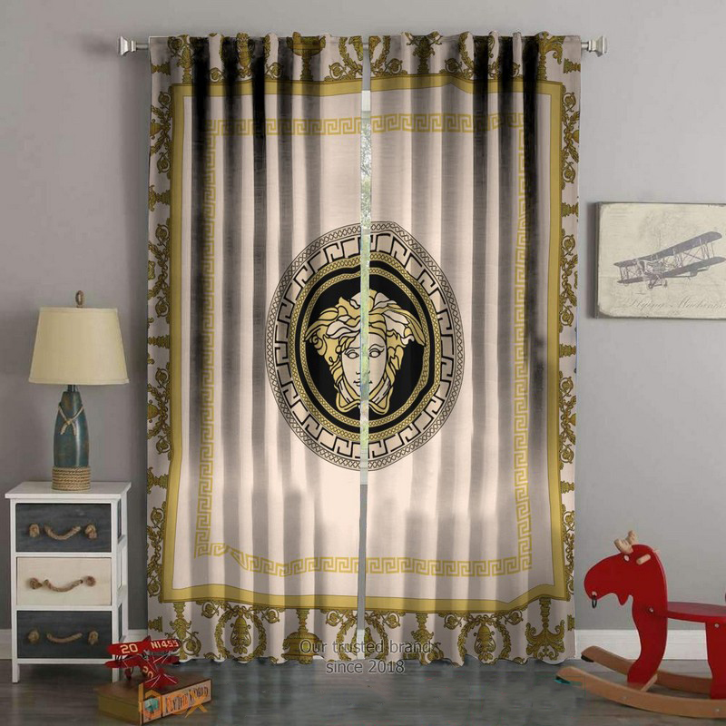 Versace gold logo square border window curtains hot 2023 luxury bedroom living room home decor