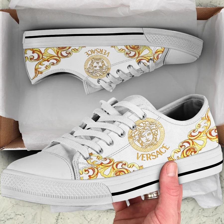 Gianni versace gold white low top canvas shoes sneakers hot best for men women hot 2023