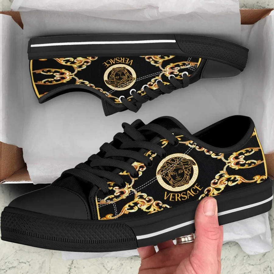 Gianni versace black low top canvas shoes sneakers hot best for men women hot 2023