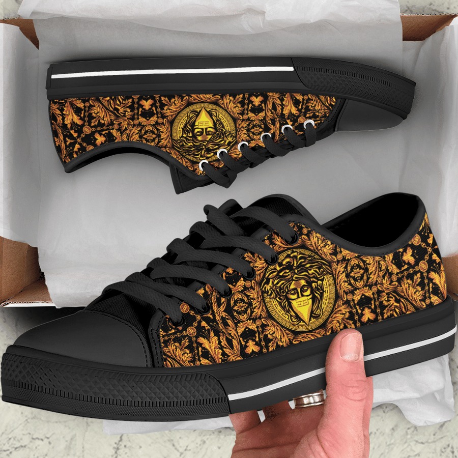 Gianni versace black gold low top canvas shoes sneakers hot best for men women hot 2023