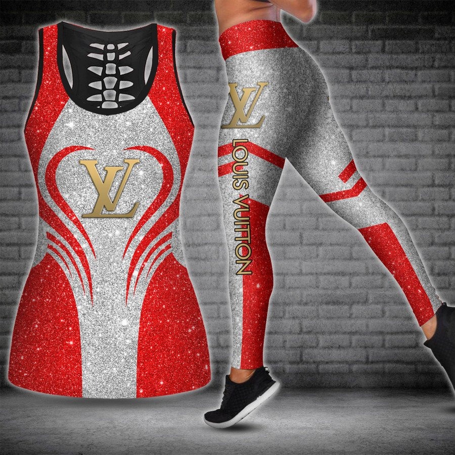 Louis vuitton red tank top leggings lv luxury clothing clothes outfit gym for women hot 2023