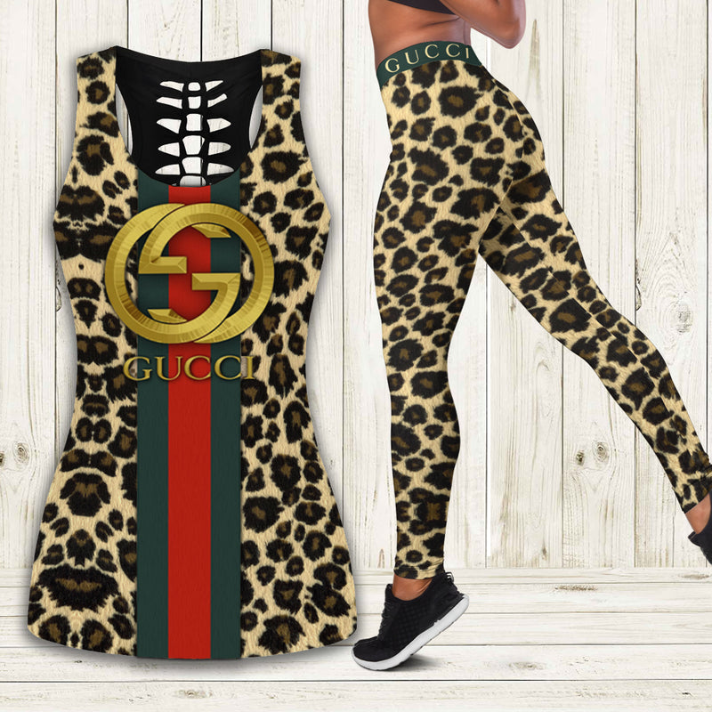 Gucci leopard tank top leggings luxury brand clothing clothes outfit gym for women hot 2023