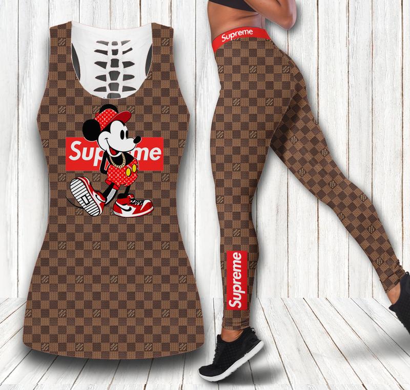 Louis vuitton supreme mickey mouse disney tank top leggings lv clothing clothes outfit gym for women hot 2023
