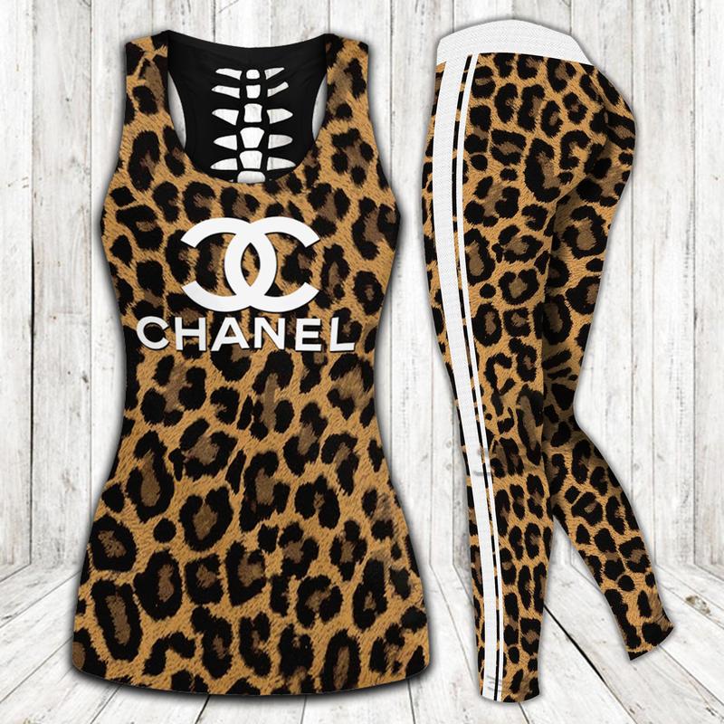 Chanel leopard tank top leggings luxury brand clothing clothes outfit gym for women hot 2023