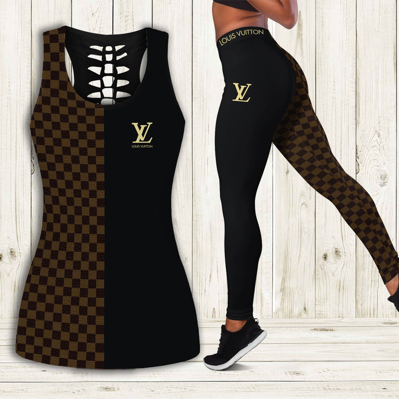 Louis vuitton brown tank top leggings luxury brand lv clothing clothes outfit gym for women hot 2023