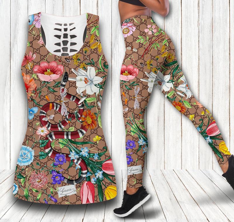 Gucci flower snake tank top leggings luxury brand clothing clothes outfit gym for women hot 2023