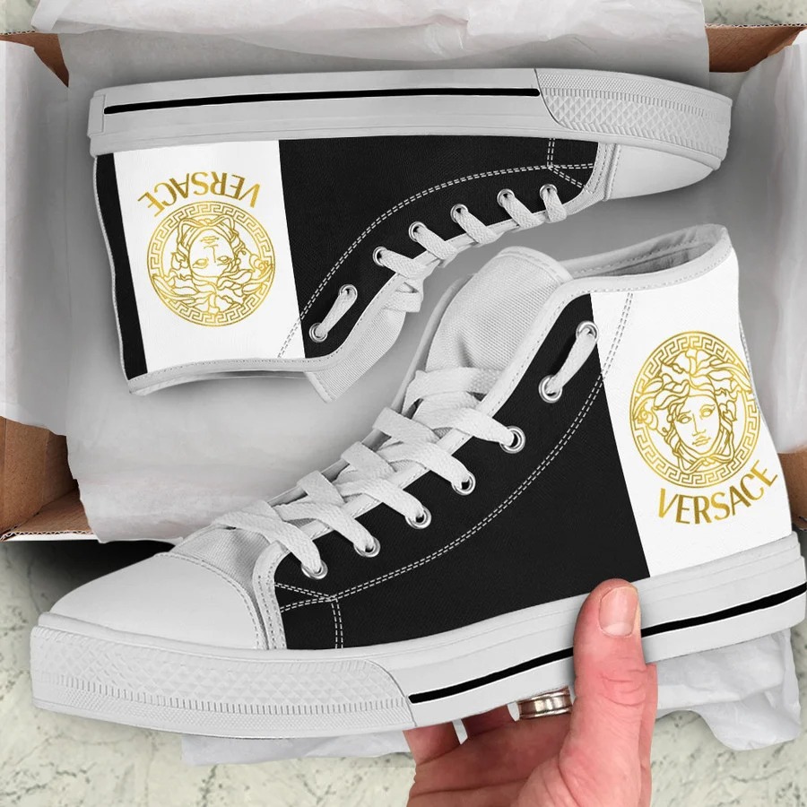 Gianni versace white black high top canvas shoes sneakers hot best for men women hot 2023